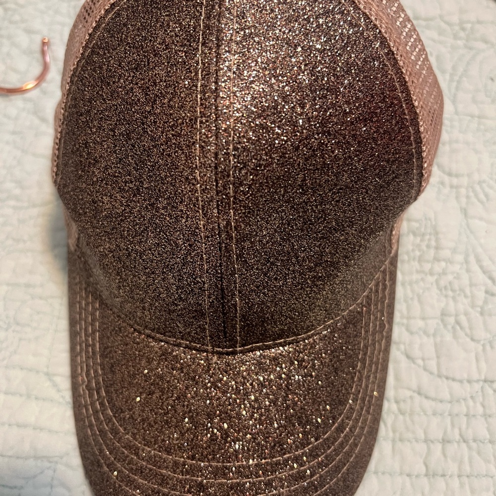 Glittery Brown Cap with Ponytail hole